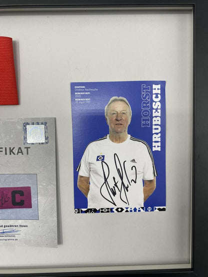 Captain's armband signed by Horst Hrubesch in a frame, Hamburger SV autograph COA