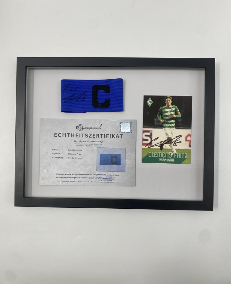 Kapitänsbinde Clemens Fritz signiert im Rahmen Werder Bremen COA Fußball