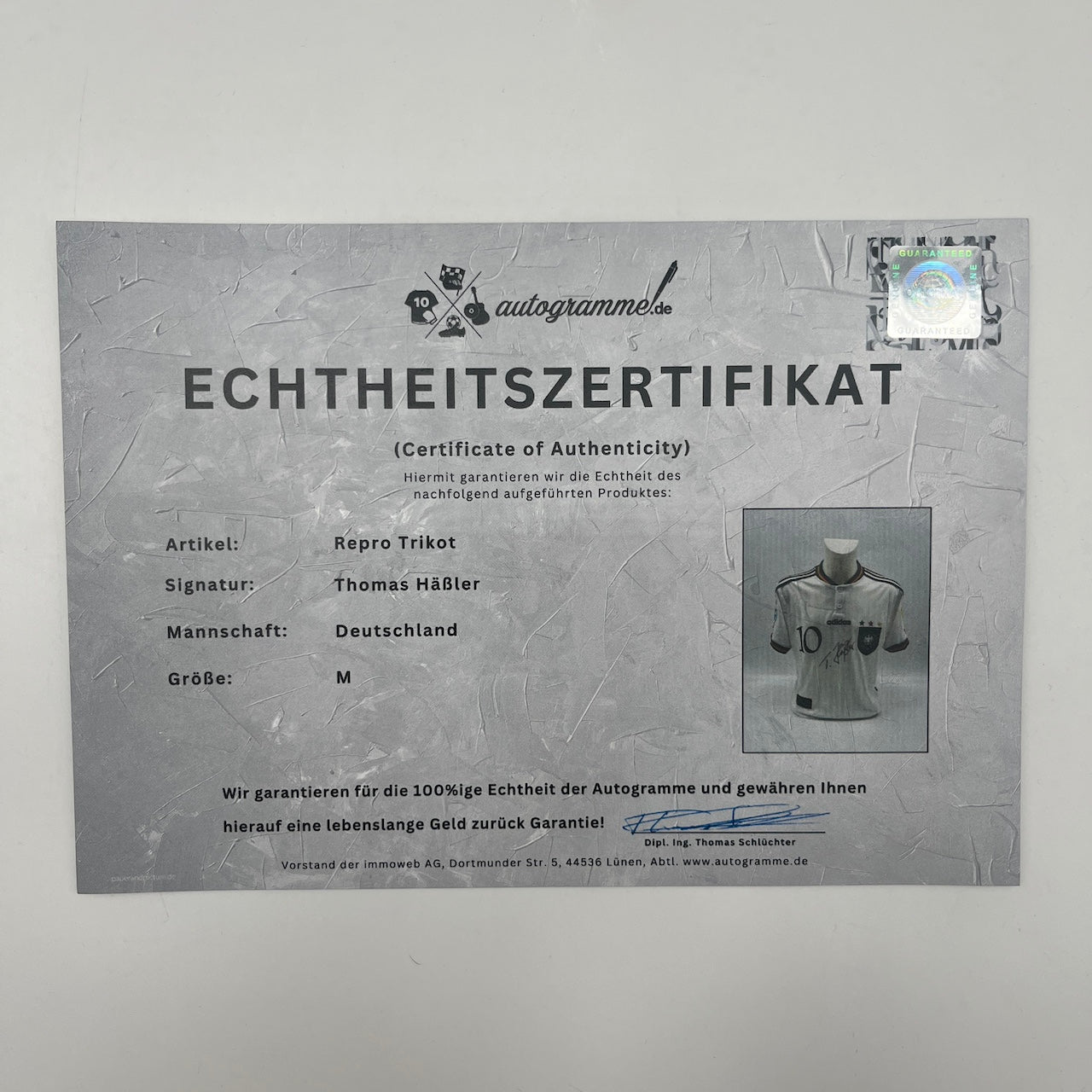 Deutschland Repro Trikot Thomas Häßler signiert DFB Neu Autogramm M
