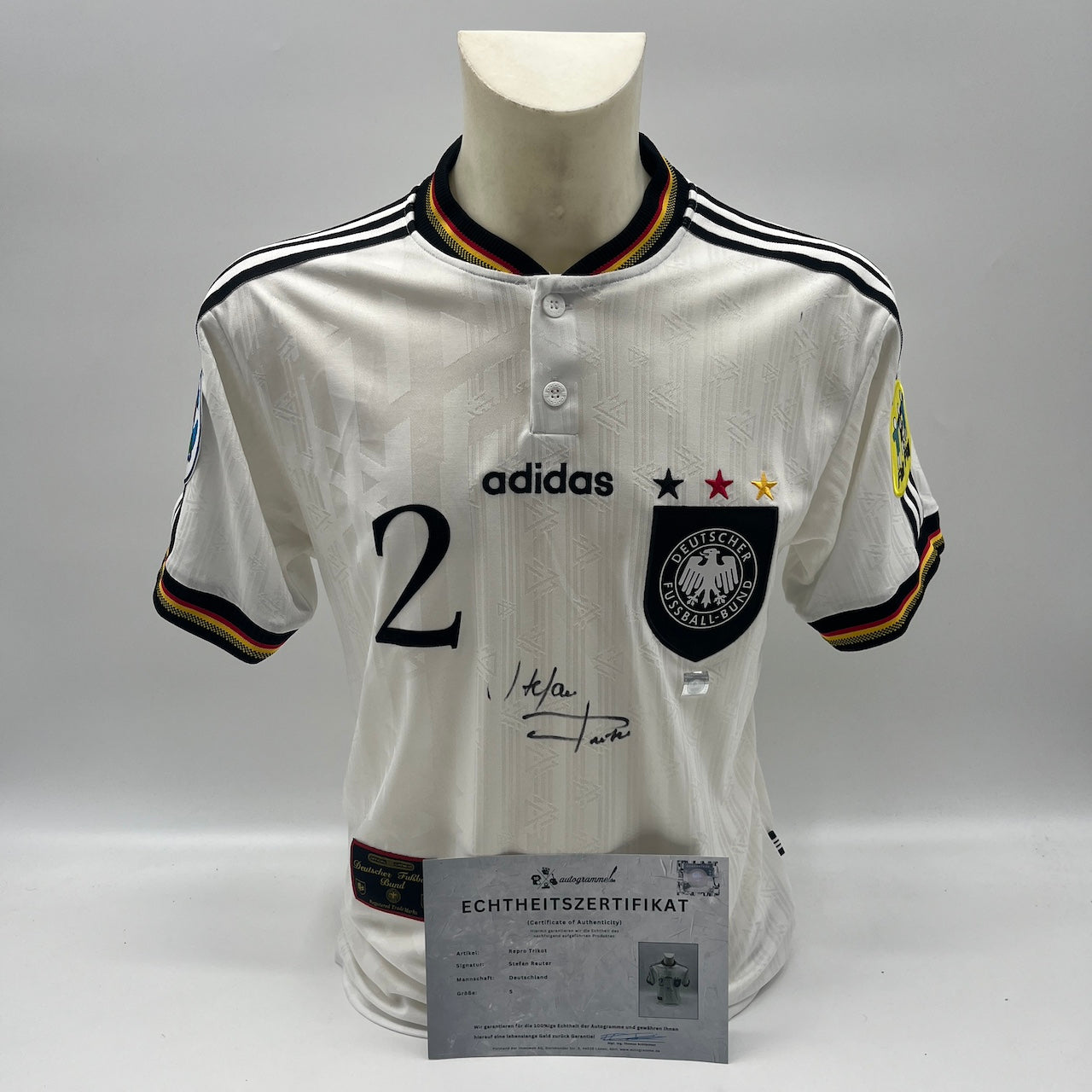 Deutschland Repro Trikot Stefan Reuter signiert DFB Neu Autogramm S