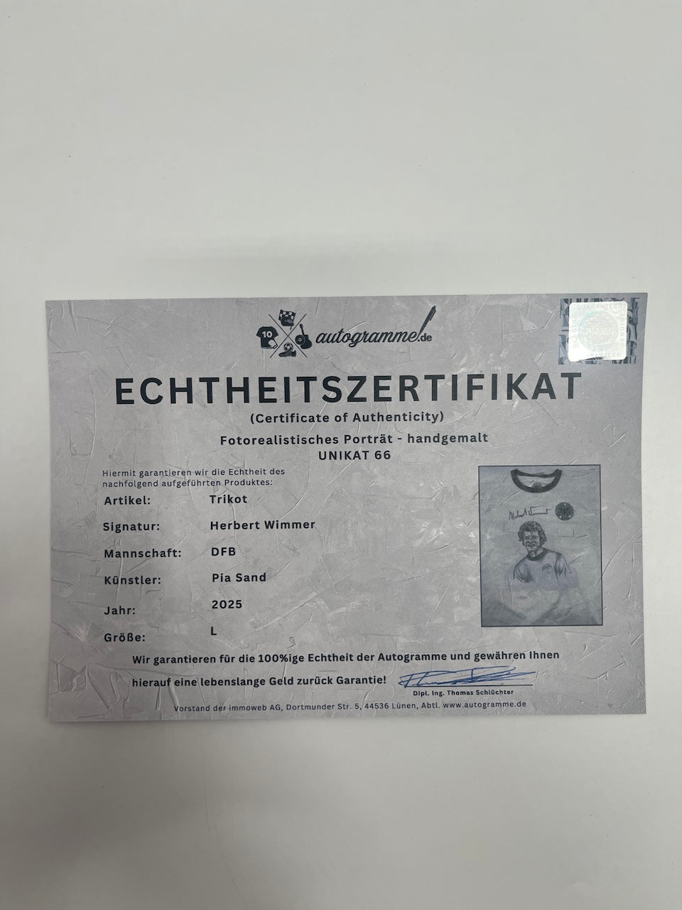 DFB Repro Shirt Portrait Herbert Wimmer, hand-painted and signed, L