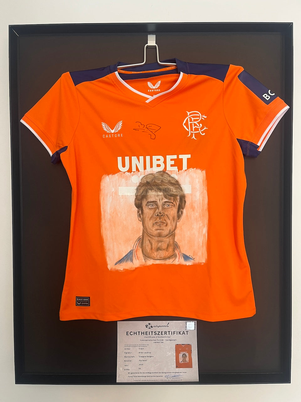 Glasgow Rangers Shirt Portrait Brian Laudrup handgemalt und signiert