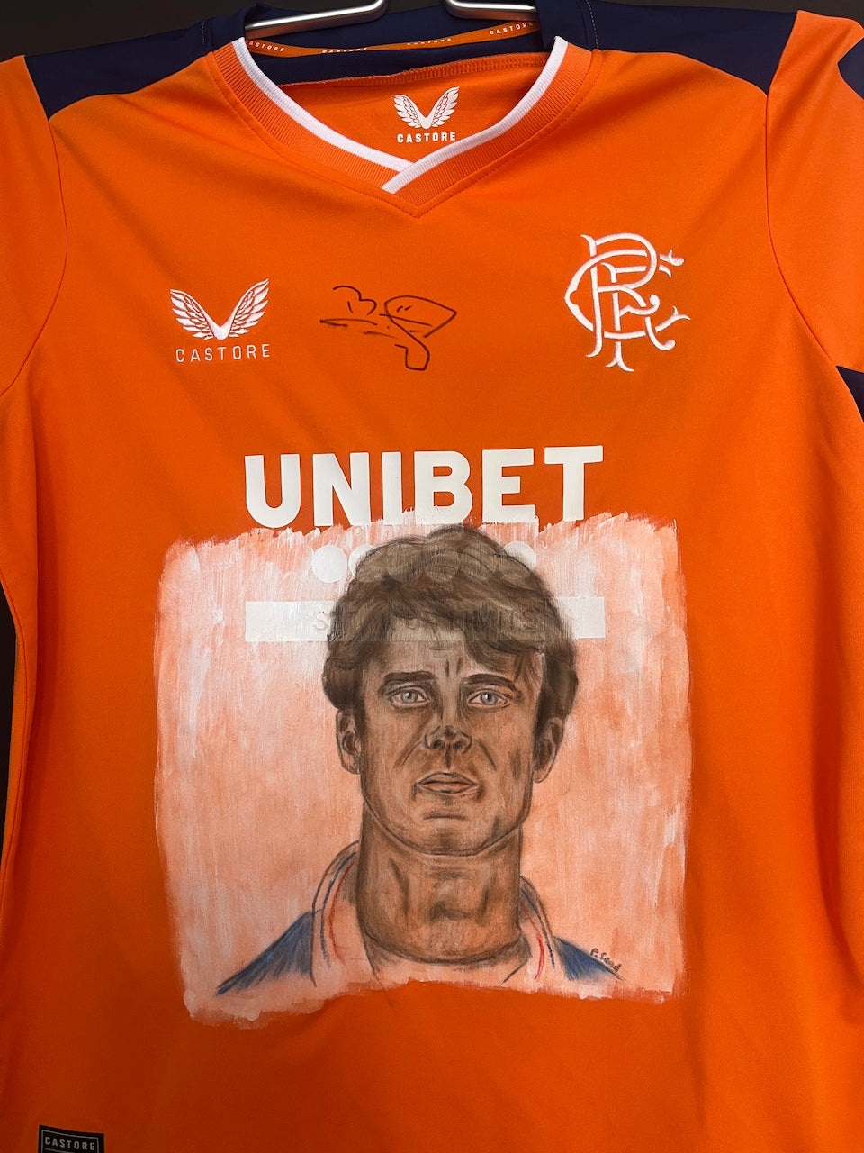 Glasgow Rangers Shirt Portrait Brian Laudrup handgemalt und signiert