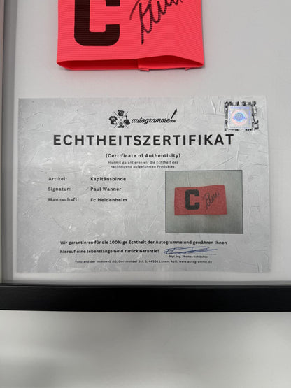 Kapitänsbinde Paul Wanner signiert im Rahmen Fc Heidenheim Autogramm