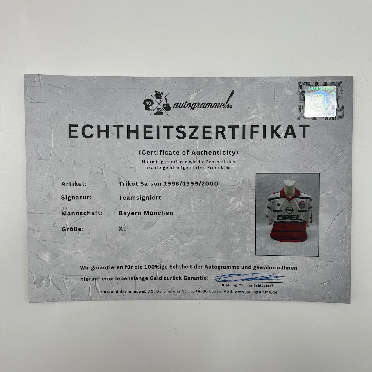 Bayern München Trikot 1998/1999/2000 Teamsigniert Bundesliga COA Adidas weiß XL