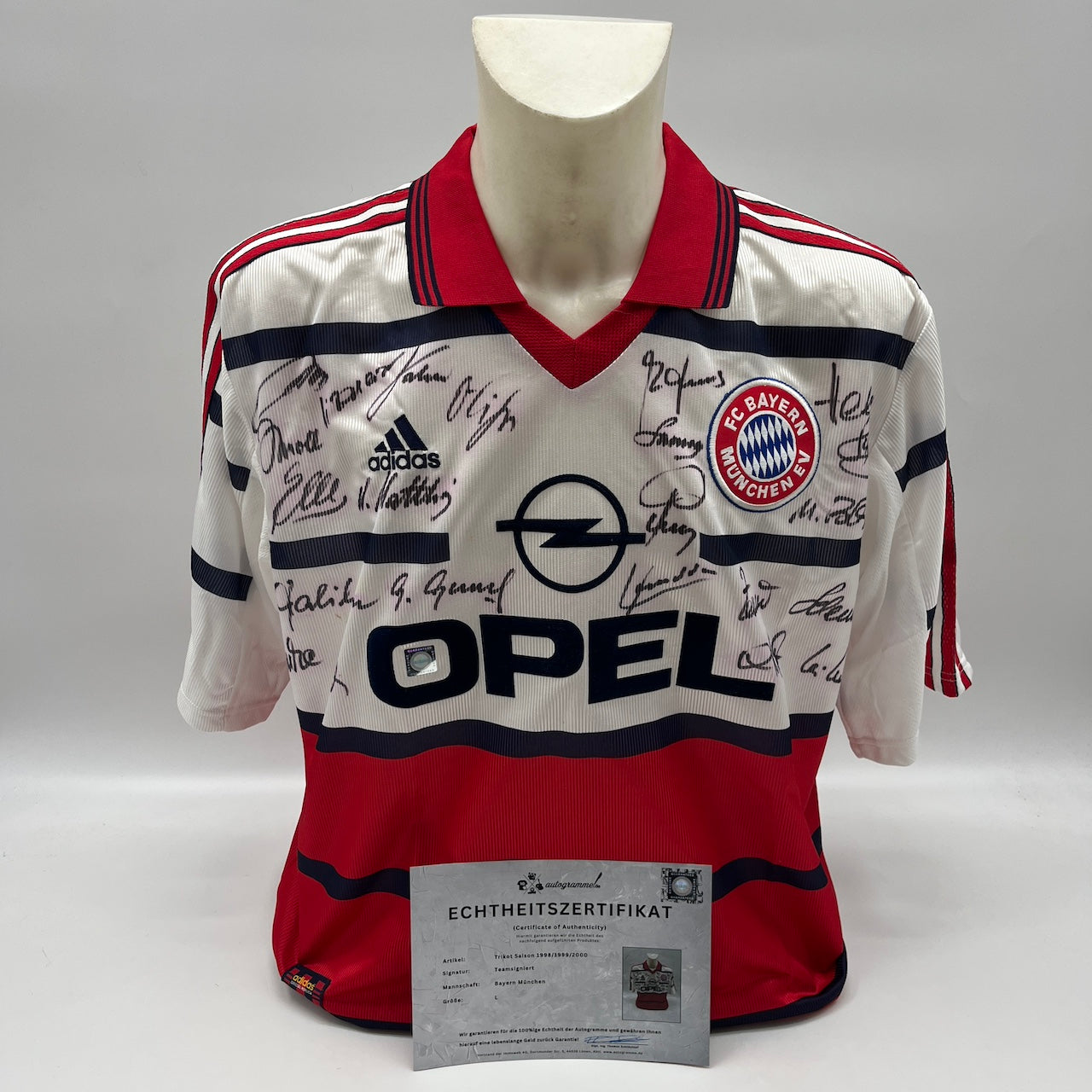 Bayern München Trikot 1998/1999/2000 Teamsigniert Bundesliga COA Adidas weiß L