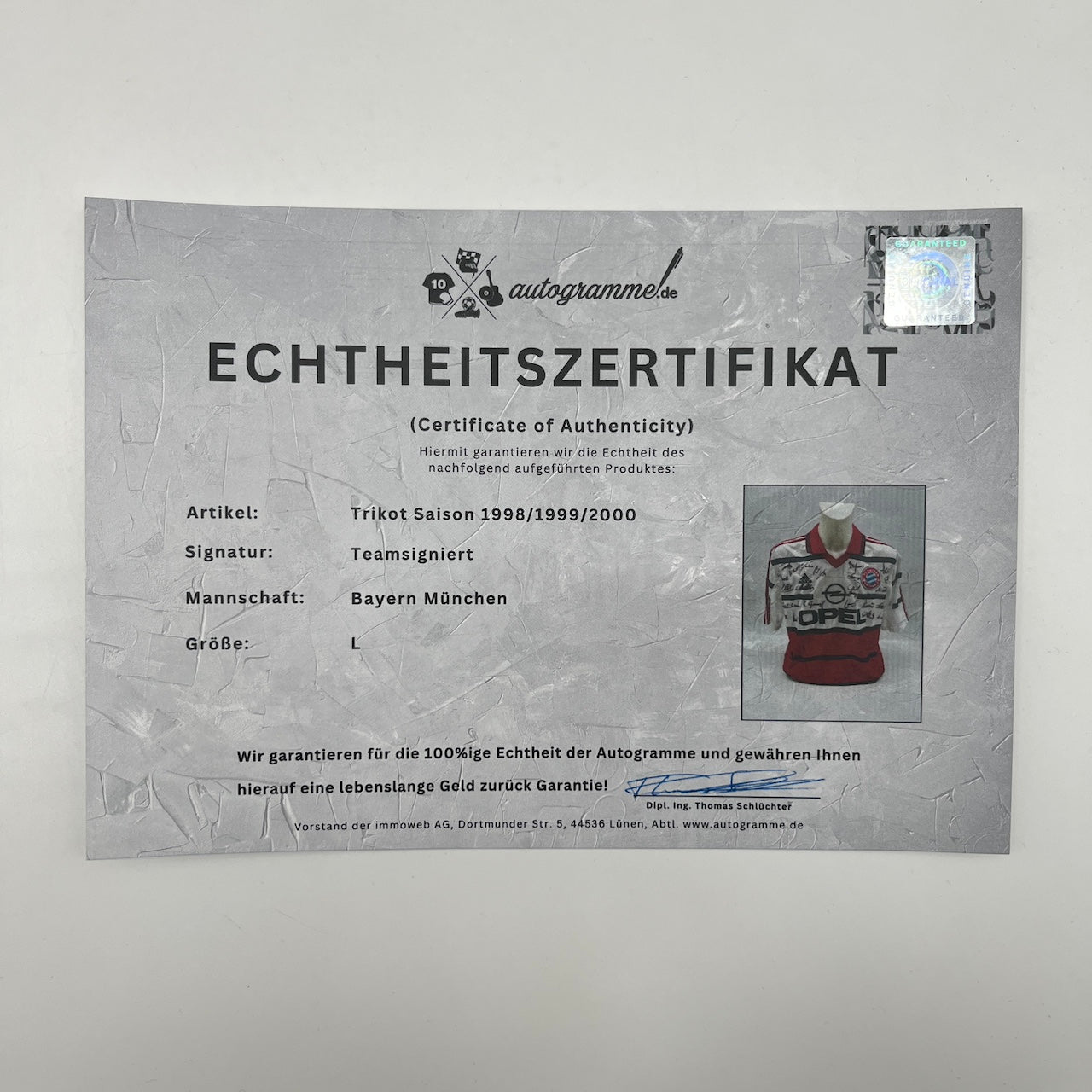 Bayern München Trikot 1998/1999/2000 Teamsigniert Bundesliga COA Adidas weiß L