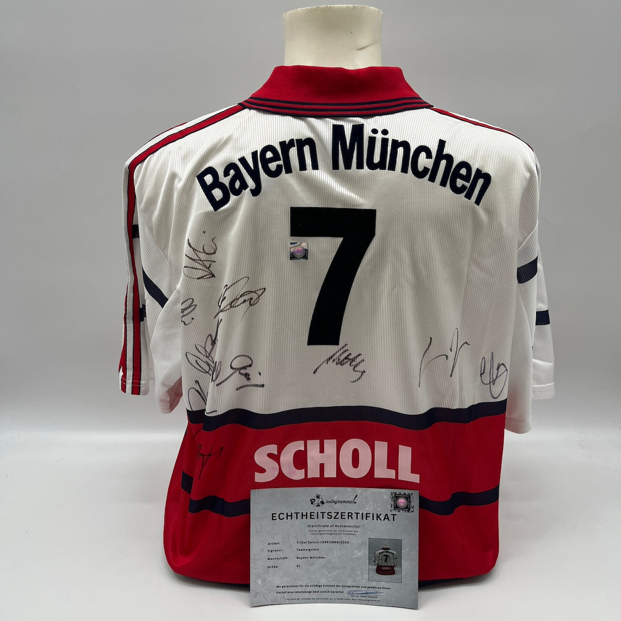 Bayern München Trikot 1998/1999/2000 Teamsigniert Bundesliga weiß COA Adidas XL