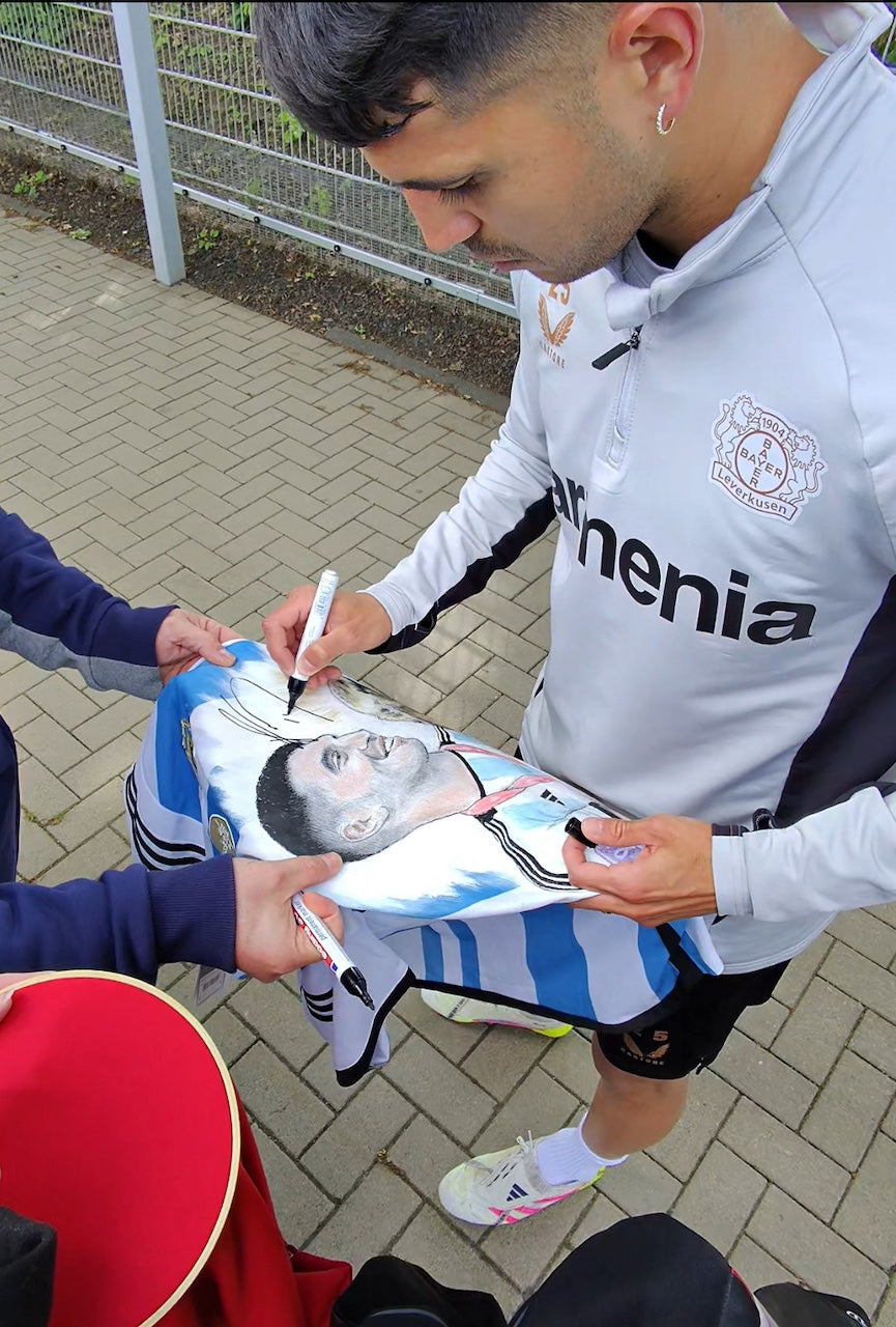 Argentina jersey portrait exequiel palacios hand painted m