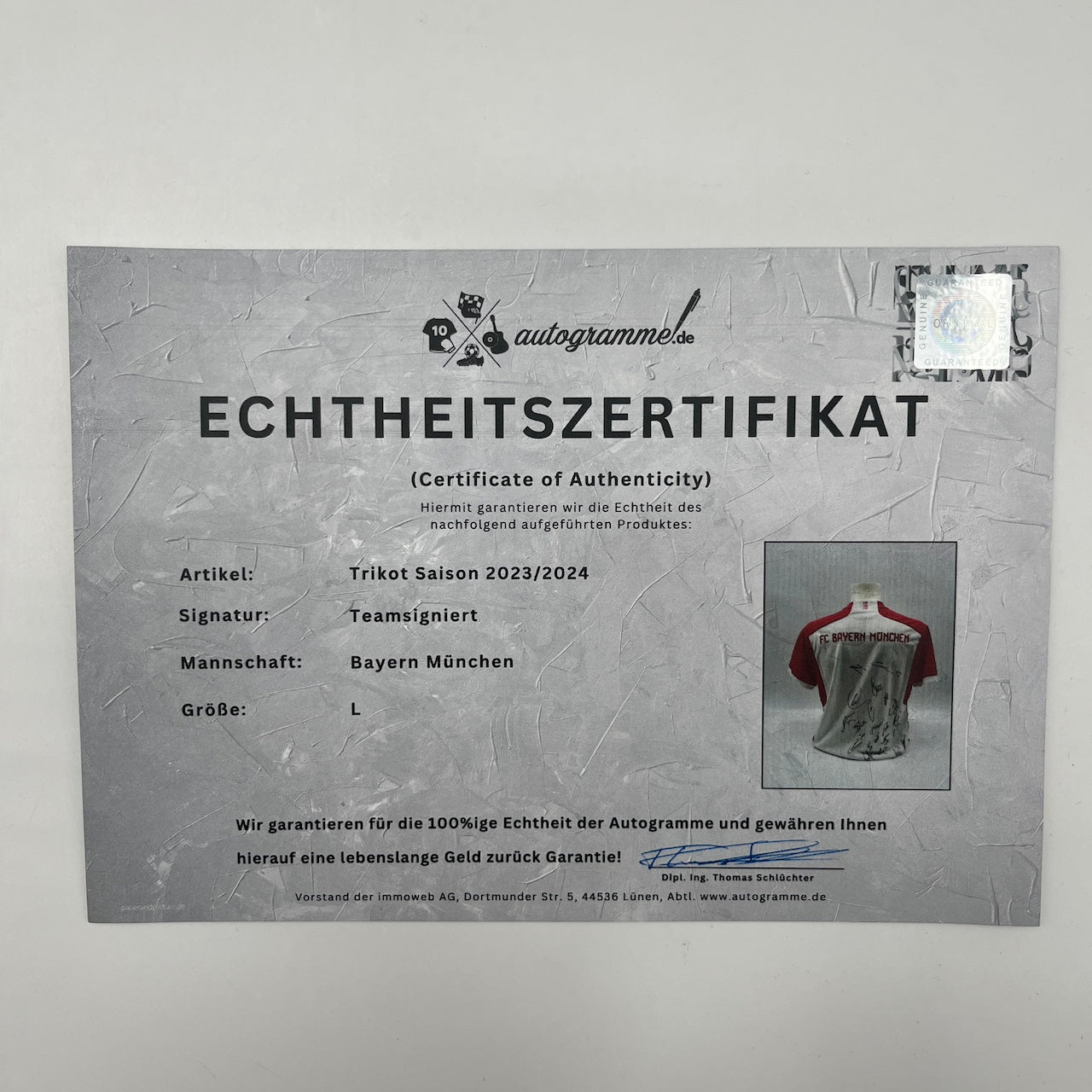 Bayern München Trikot 2023/2024 Teamsigniert Bundesliga COA Adidas L