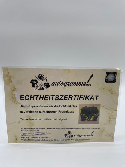 Goalkeeper glove Niklas Lomb signed autograph Bayer Leverkusen Coa