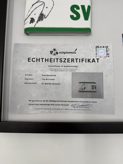 Kapitänsbinde Tim Borowski signiert im Rahmen Werder Bremen COA Fußball