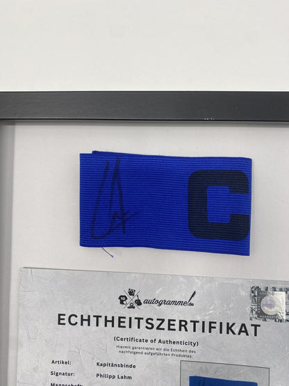 Captain's armband signed by Philipp Lahm in a Bayern Munich football autograph frame