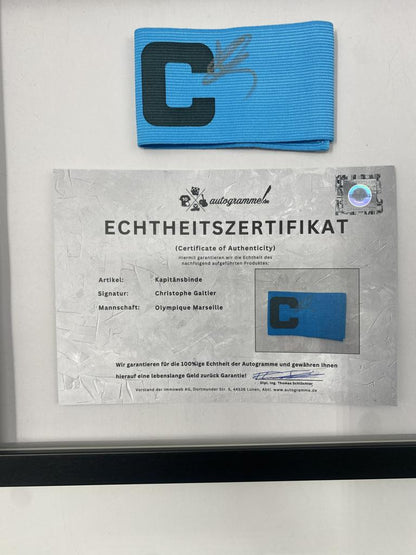 Kapitänsbinde Christophe Galtier signiert im Rahmen Olympique Marseille COA
