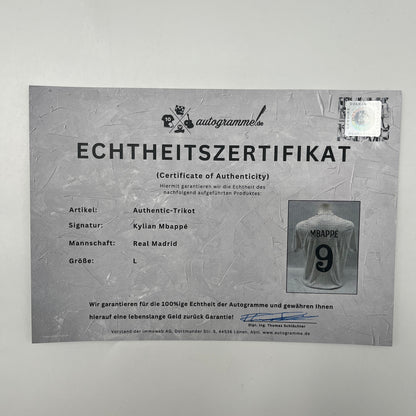 Real Madrid Authentic-Trikot Kylian Mbappe signiert Autogramm Adidas COA L