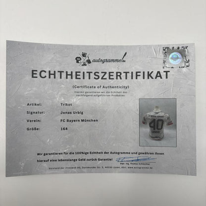Bayern München Trikot Jonas Urbig signiert Autogramm Adidas COA 164