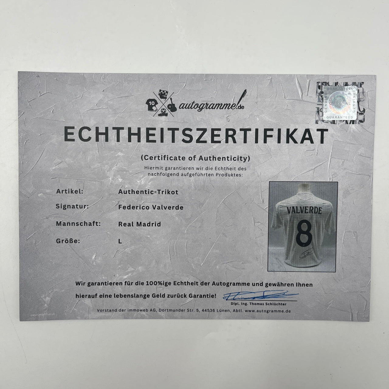 Real Madrid Authentic-Trikot Federico Valverde signiert Autogramm Adidas COA L