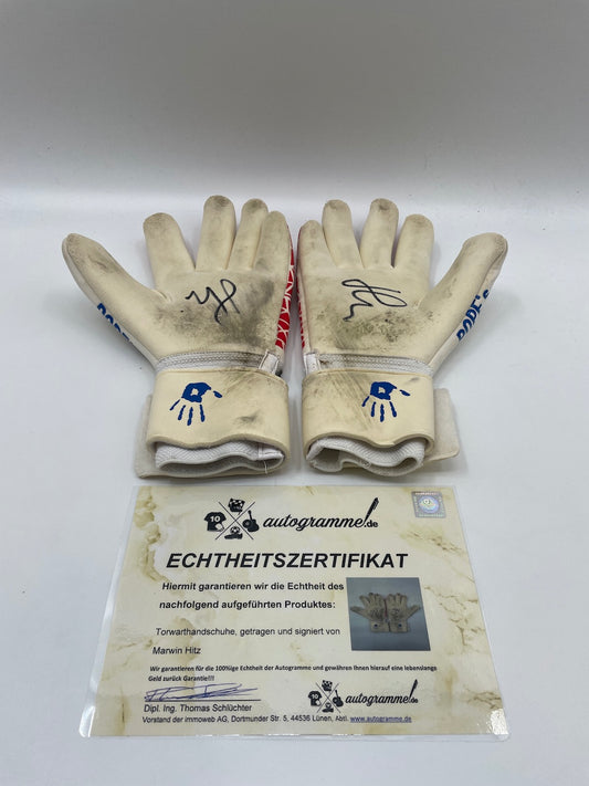 Goalkeeper gloves Marvin Hitz worn + signed autograph Dortmund Matchworn