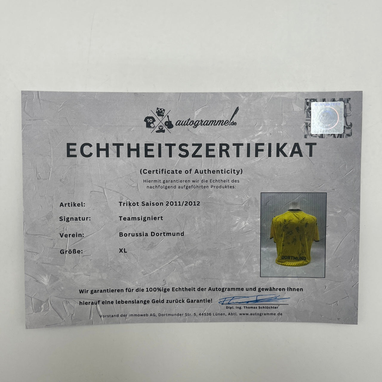 BVB Trikot 2011/2012 Teamsigniert Borussia Dortmund COA Kappa XL
