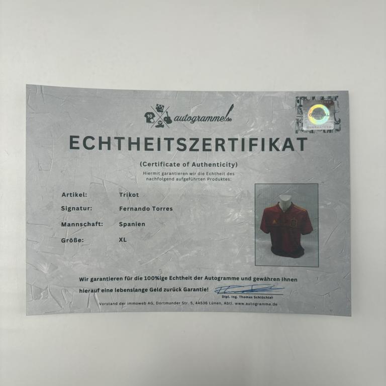 Spanien Trikot Fernando Torres signiert Adidas COA Autogramm XL