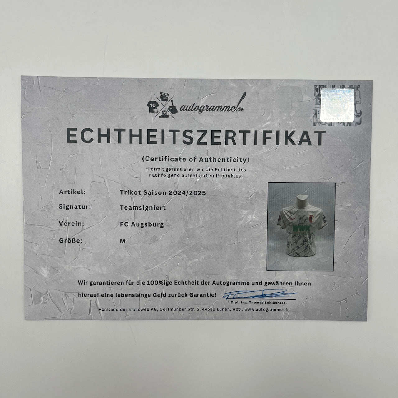 FC Augsburg Trikot 2024/2025 Teamsigniert COA Bundesliga M