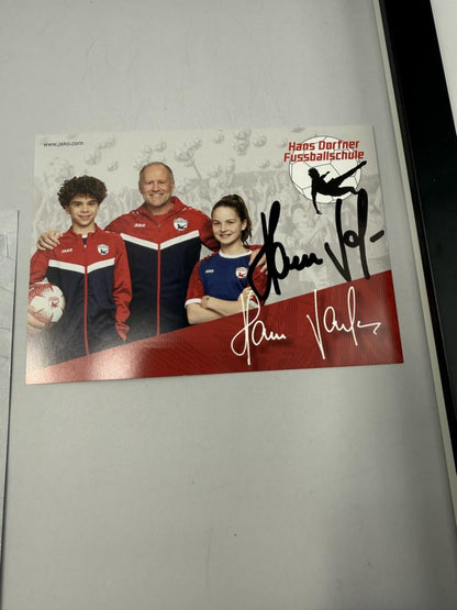 Kapitänsbinde Hans Dorfner signiert im Rahmen Bayern München Fußball Autogramm