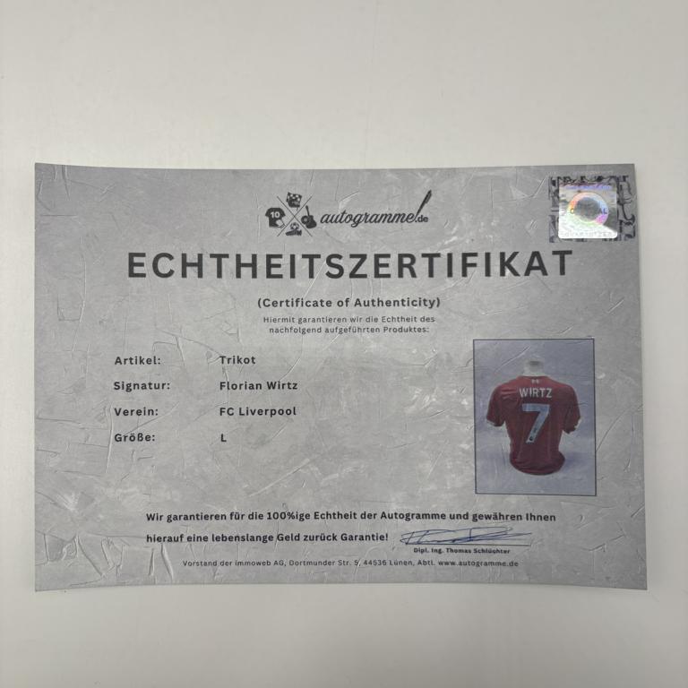 FC Liverpool Trikot Florian Wirtz signiert Adidas COA Autogramm L