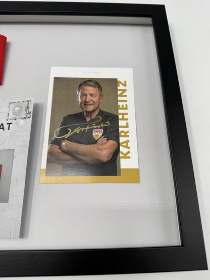 Kapitänsbinde Karlheinz Förster signiert im Rahmen VFB Stuttgart Fußball Autogramm