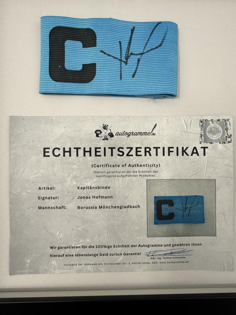 Kapitänsbinde Jonas Hofmann signiert im Rahmen Borussia Mönchengladbach Autogramm