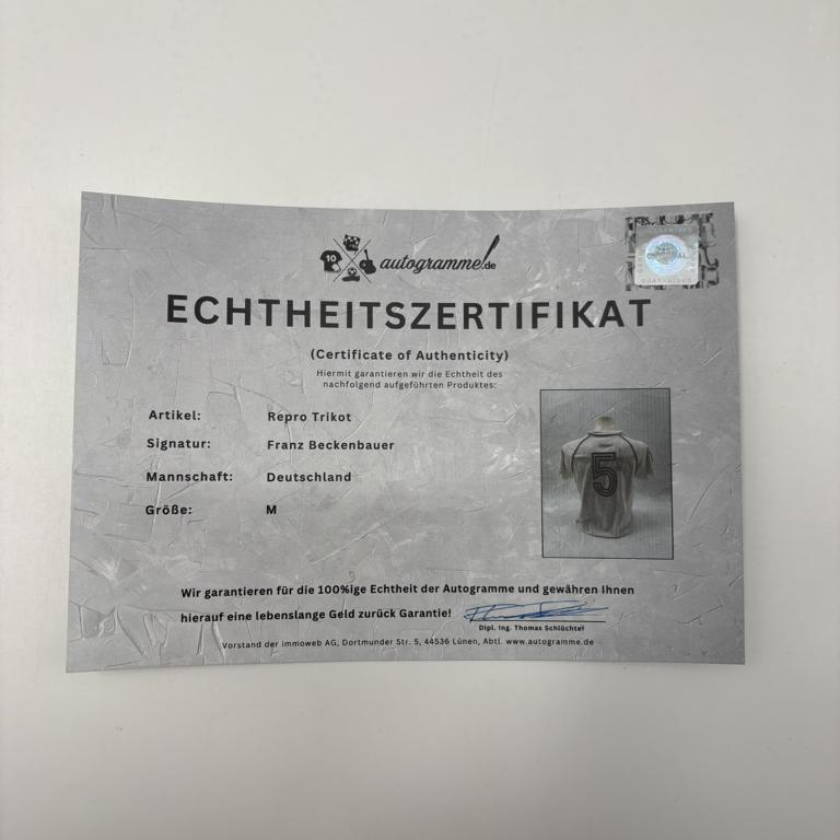 DFB Repro Trikot Franz Beckenbauer signiert Adidas COA Deutschland DFB Kaiser M