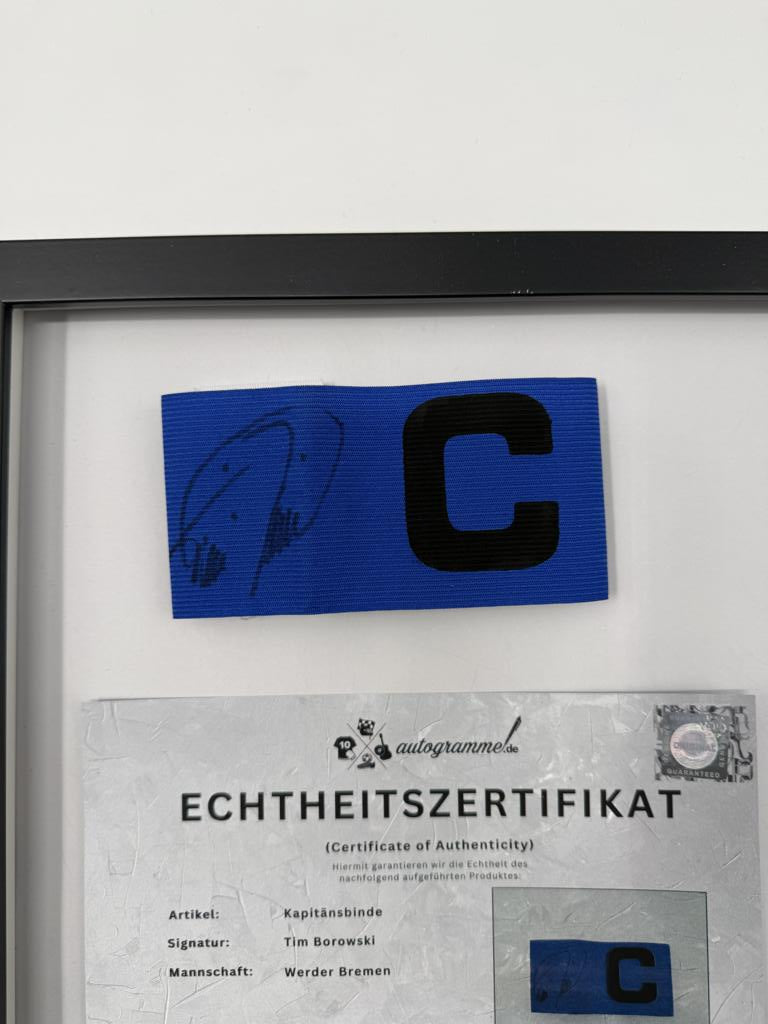 Kapitänsbinde Tim Borowski signiert im Rahmen Werder Bremen COA Fußball