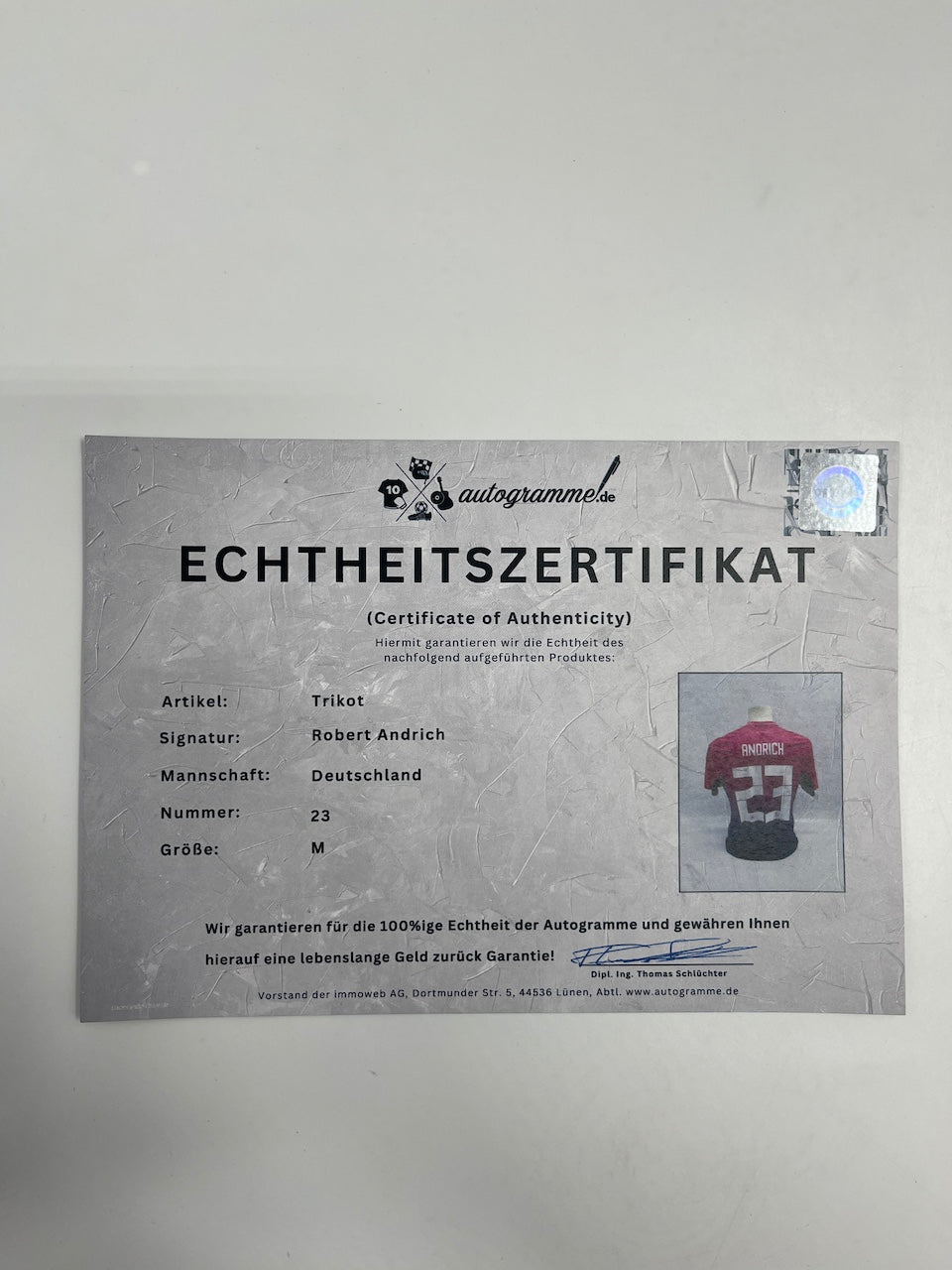 DFB jersey Robert Andrich signed Adidas COA Germany autograph M