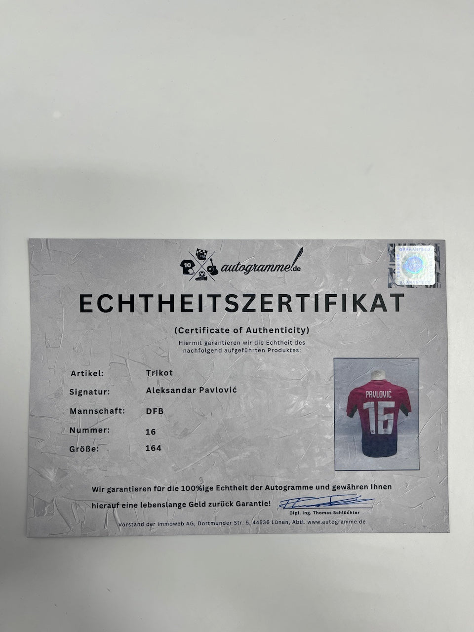 DFB Trikot Aleksandar Pavlovic signiert Adidas COA Deutschland Autogramm 164