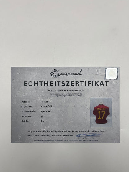 Spain jersey Ansu Fati signed Adidas COA Autograph XL