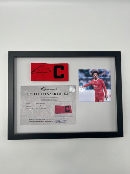 Captain's armband signed by Leroy Sane in a Bayern Munich autograph COA frame