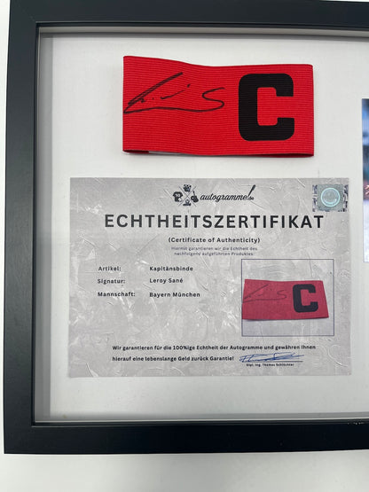 Captain's armband signed by Leroy Sane in a Bayern Munich autograph COA frame