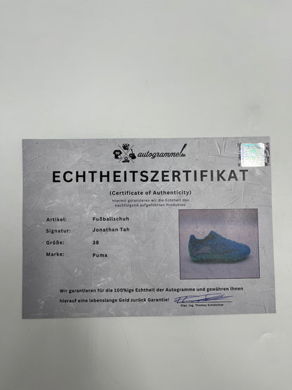 Jonathan Tah signed football boots, Bundesliga Puma size 38
