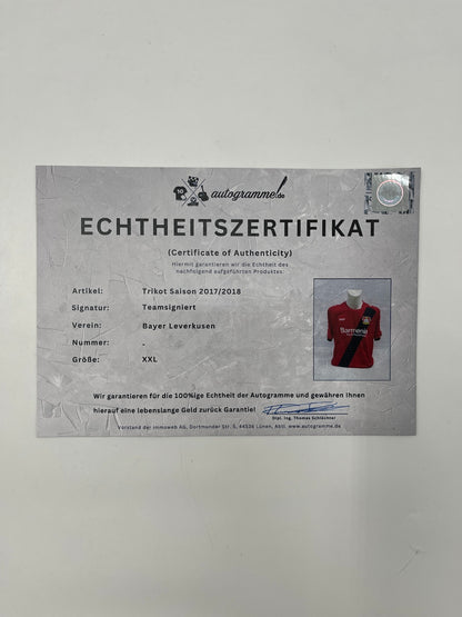 Bayer Leverkusen jersey 2017/2018, team signed, autographed, COA Jako XXL