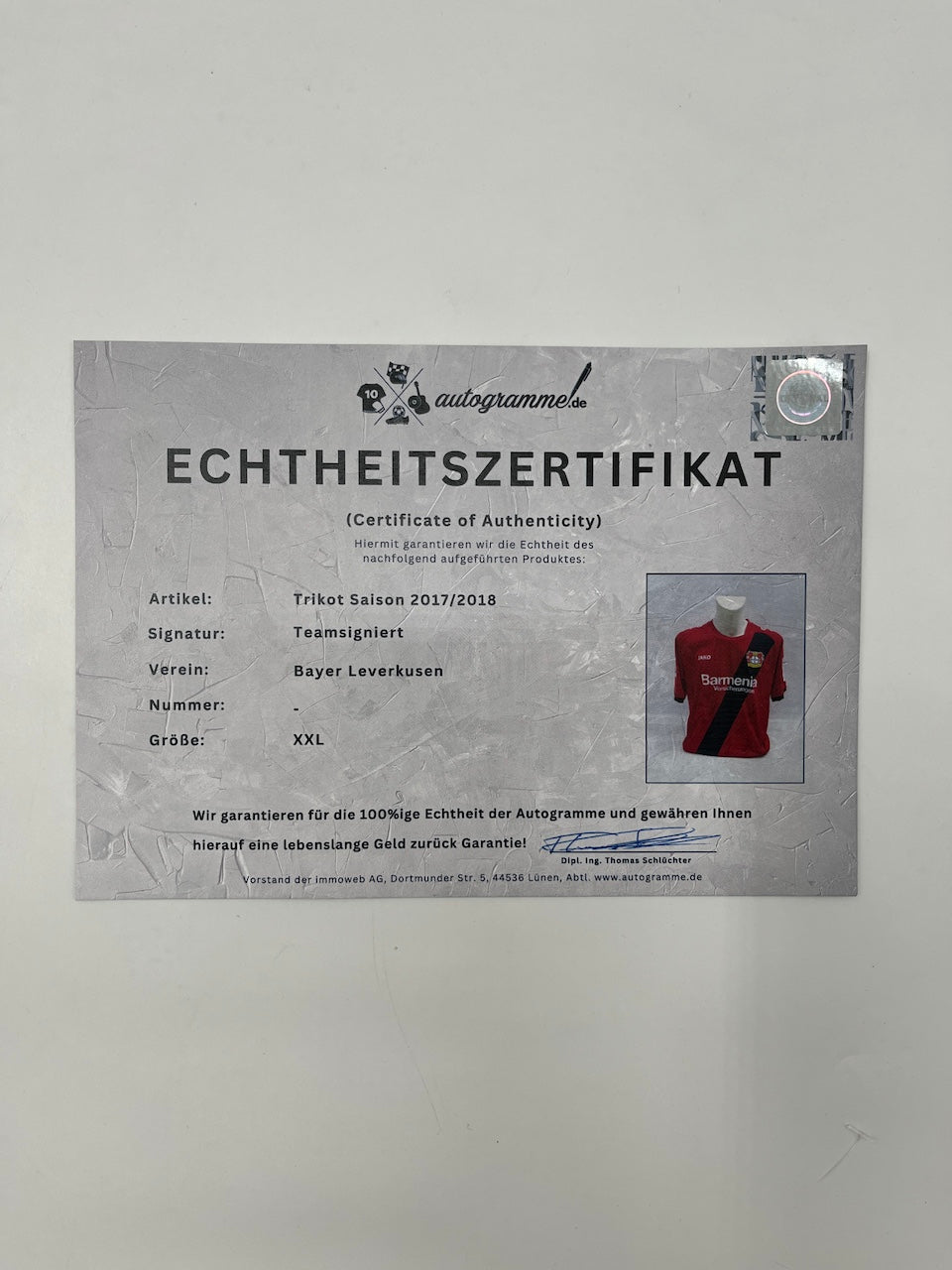 Bayer Leverkusen jersey 2017/2018, team signed, autographed, COA Jako XXL