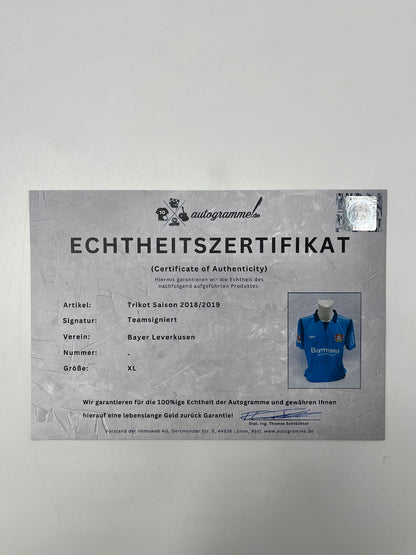Bayer Leverkusen jersey 2018/2019, team signed, autographed, COA, Jako XL