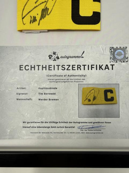 Kapitänsbinde Tim Borowski signiert im Rahmen Werder Bremen COA Fußball