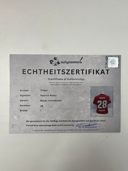 Bayer Leverkusen jersey signed by Patrick Pentz, Bundesliga COA L