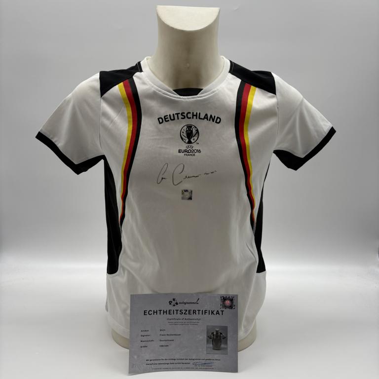 DFB Fanshirt EM 2016  Franz Beckenbauer signiert Adidas COA Deutschland DFB Kaiser 158/164