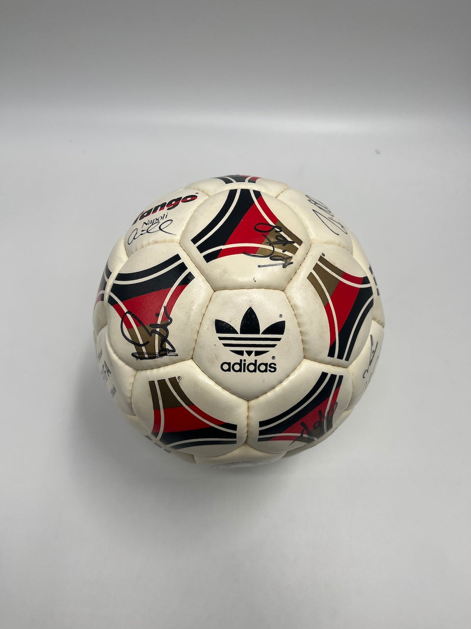 Football team autographed World Cup 1990 in display case DFB autograph Adidas ball
