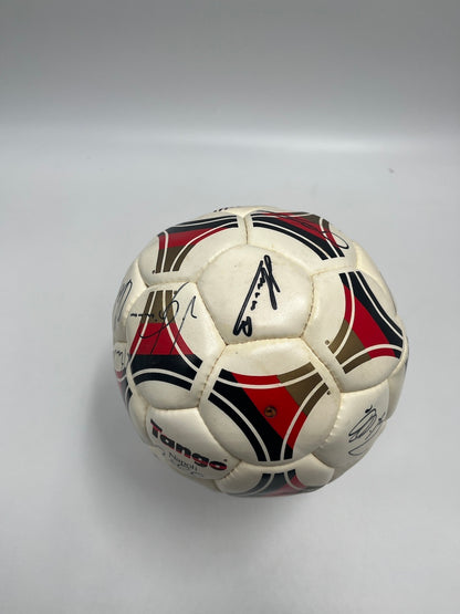 Football team autographed World Cup 1990 in display case DFB autograph Adidas ball