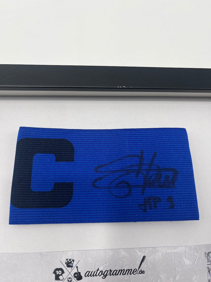 Captain's armband signed by Jean-Pierre Papin, framed, France, autograph COA