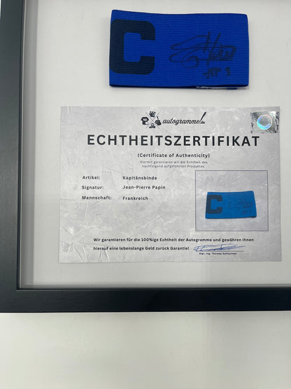 Captain's armband signed by Jean-Pierre Papin, framed, France, autograph COA