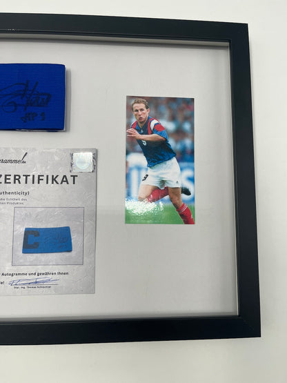 Captain's armband signed by Jean-Pierre Papin, framed, France, autograph COA