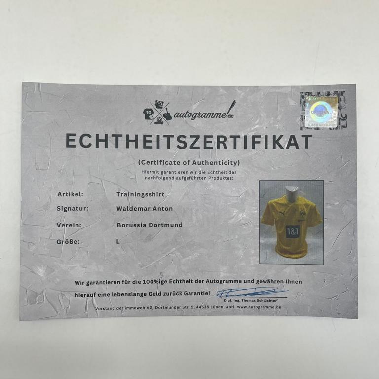 Borussia Dortmund Trainingsshirt Waldemar Anton signiert Puma COA  Autogramm L
