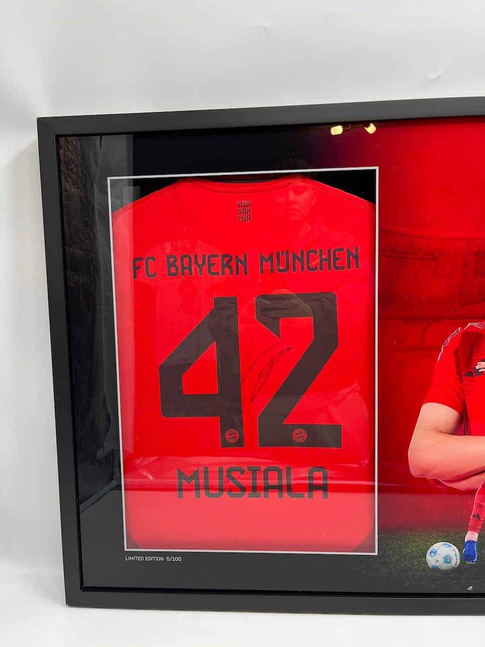 Bayern Munich jersey signed by Jamal Musiala in a COA Adidas frame